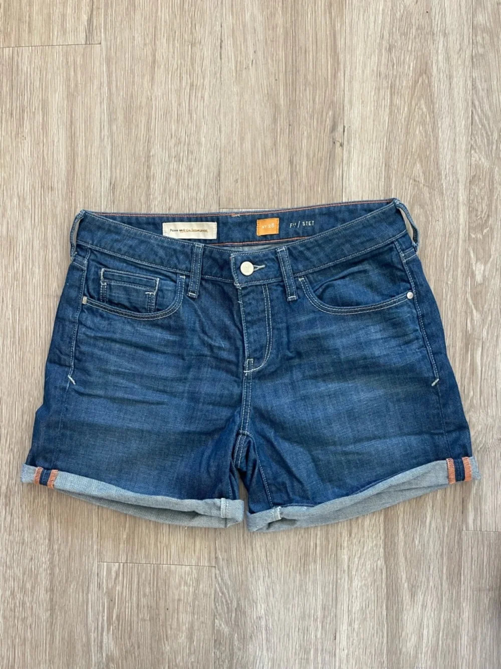 Anthropologie Dark Blue Rolled-Hem Denim Shorts - Picture 3 of 5